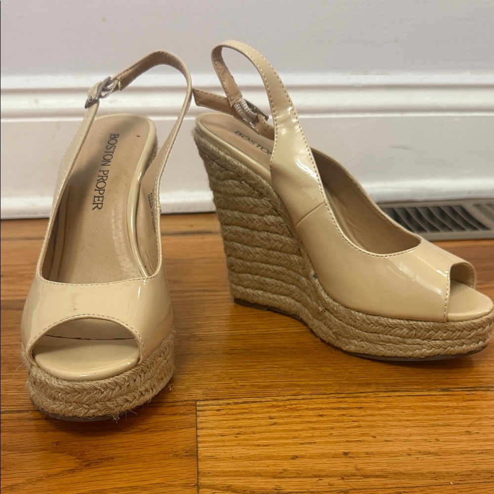 Boston Proper Beige Peep-Toe Wedges